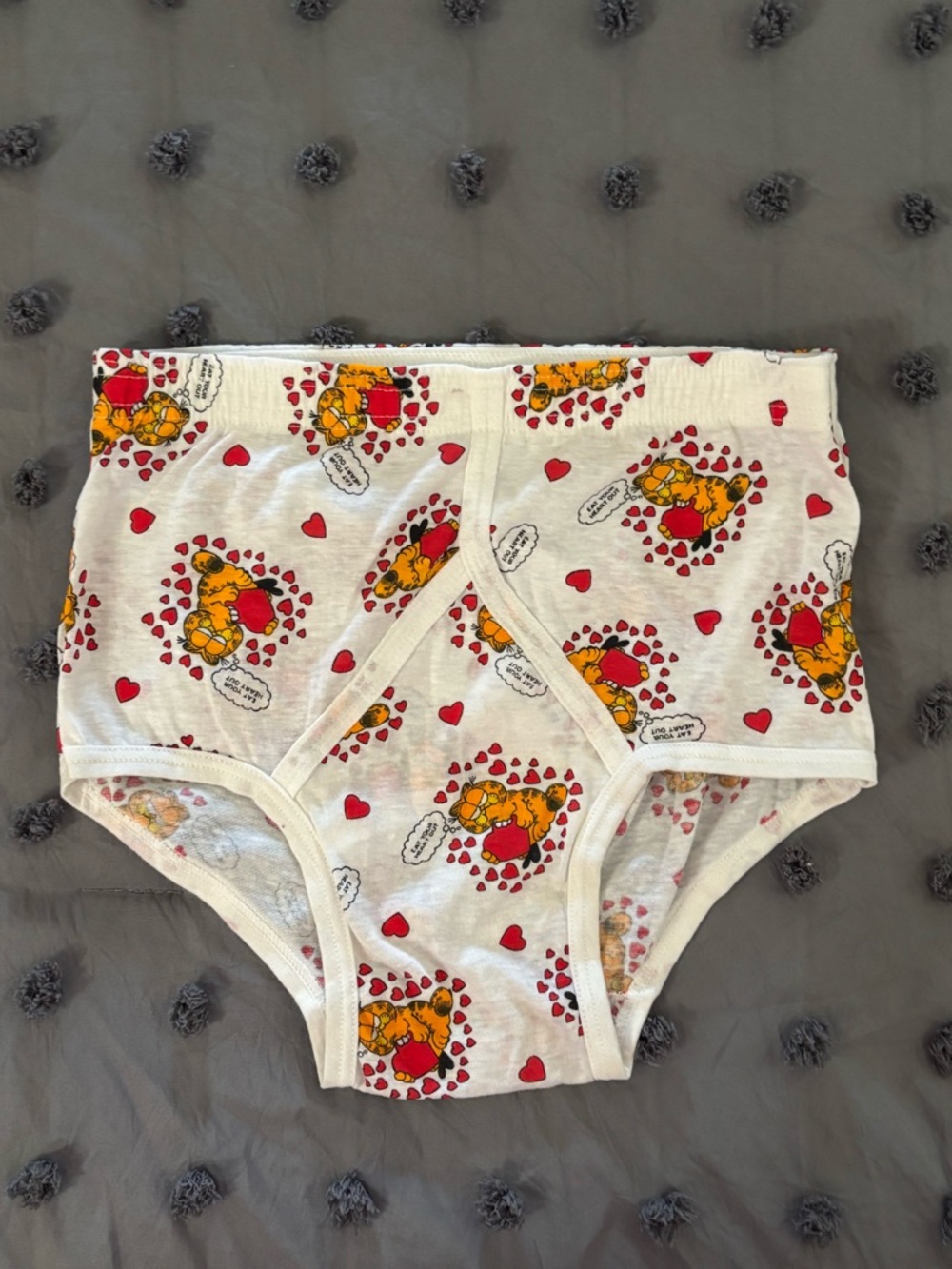 Jockey Garfield Cat White Briefs with Red Hearts  Print, new without tags, 1978
